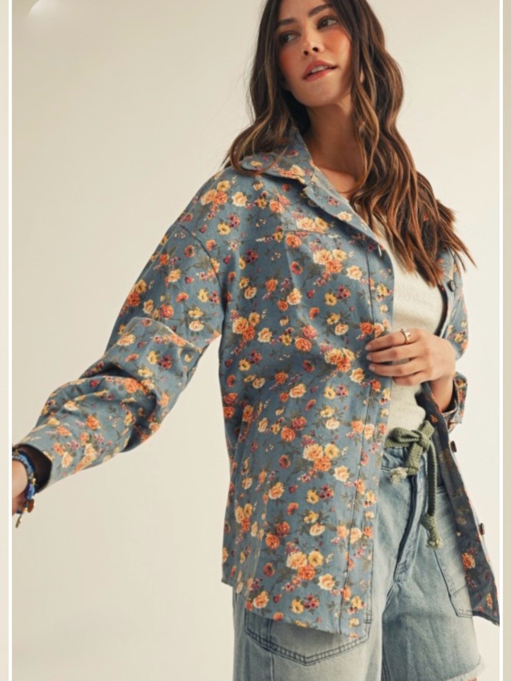 Lovlov Floral Button-Front Lightweight Jacket - Blue Floral